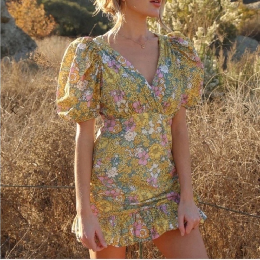 Rahi x Anthropologie Petra Floral Puff Sleeve Dress in Bold Retro Floral, Size L
